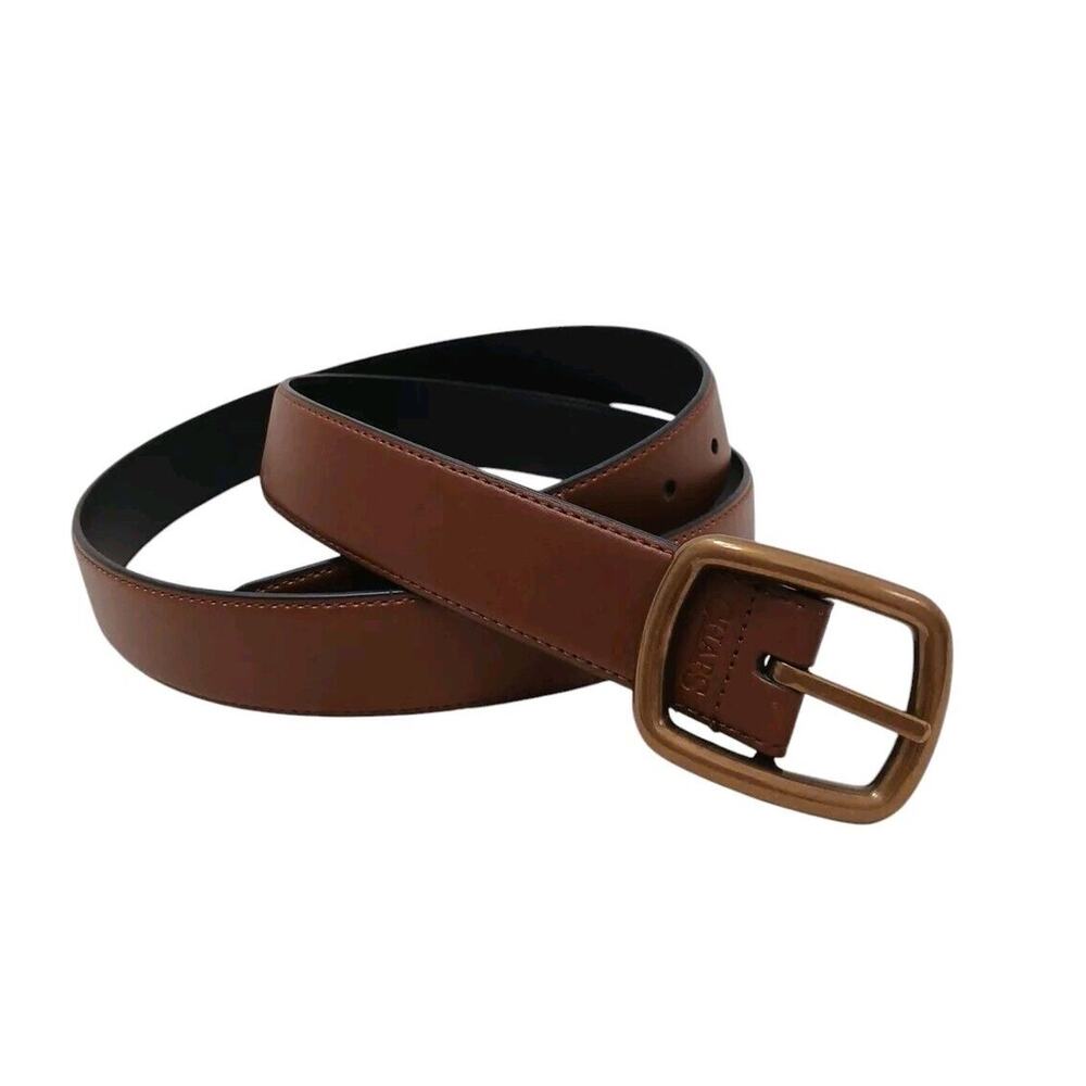 Chaps Belt 40" Brown Business Casual Office Professional‎ brass tone Buckle Faux